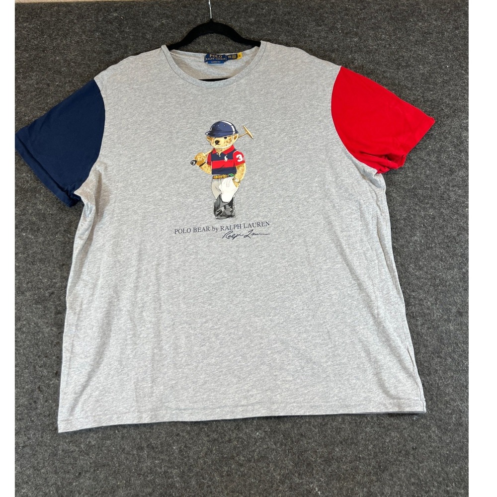 Polo Ralph Lauren Polo Bear Colorblock T-Shirt Mens XXL Gray Red Navy Blue